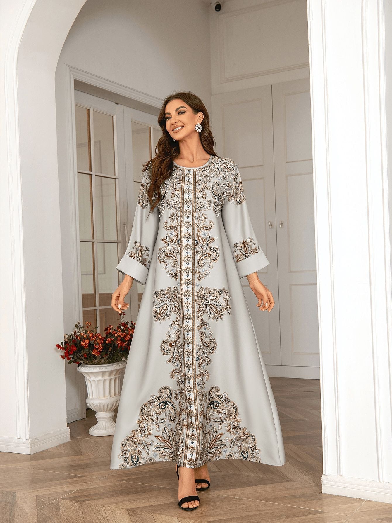 Hot Diamond Beaded Print Dress