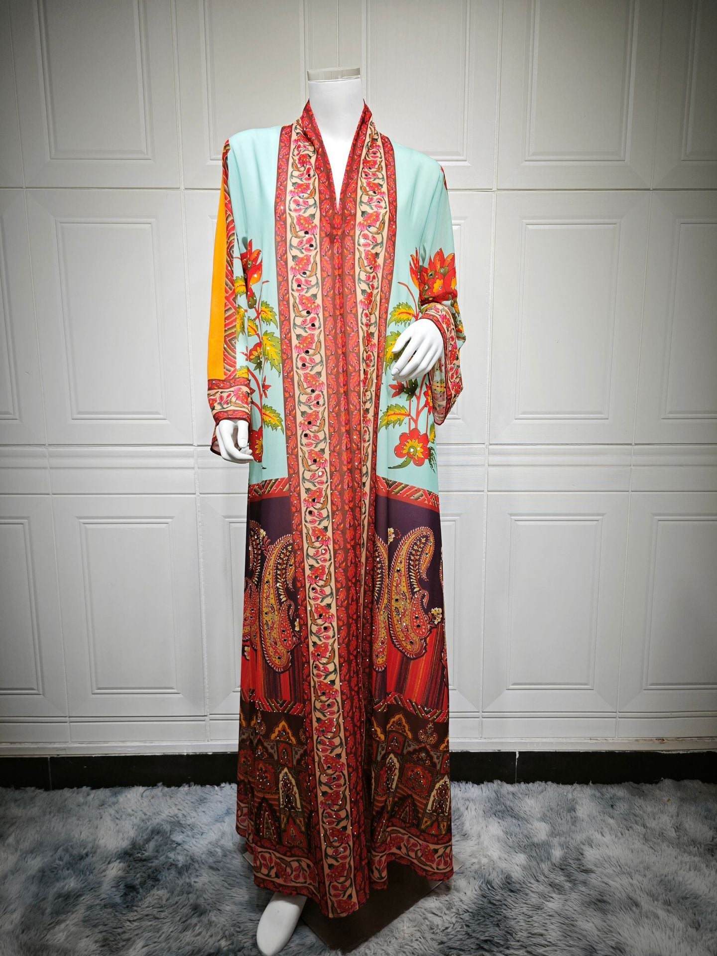 Pullover Printed Dress with Rhinestones