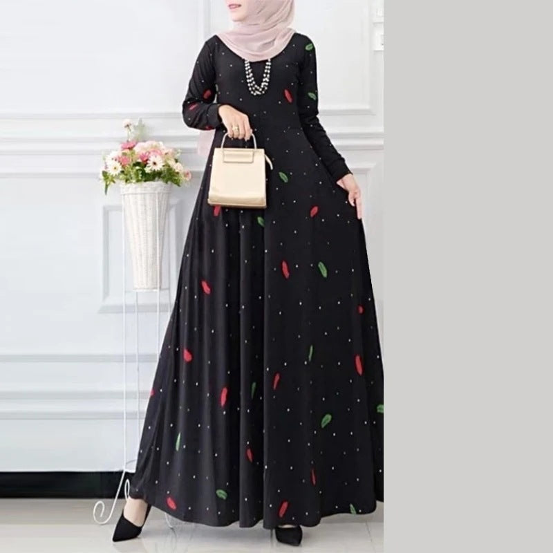 Women's Elegant Foliage Polka Dot Print Oversized Dress