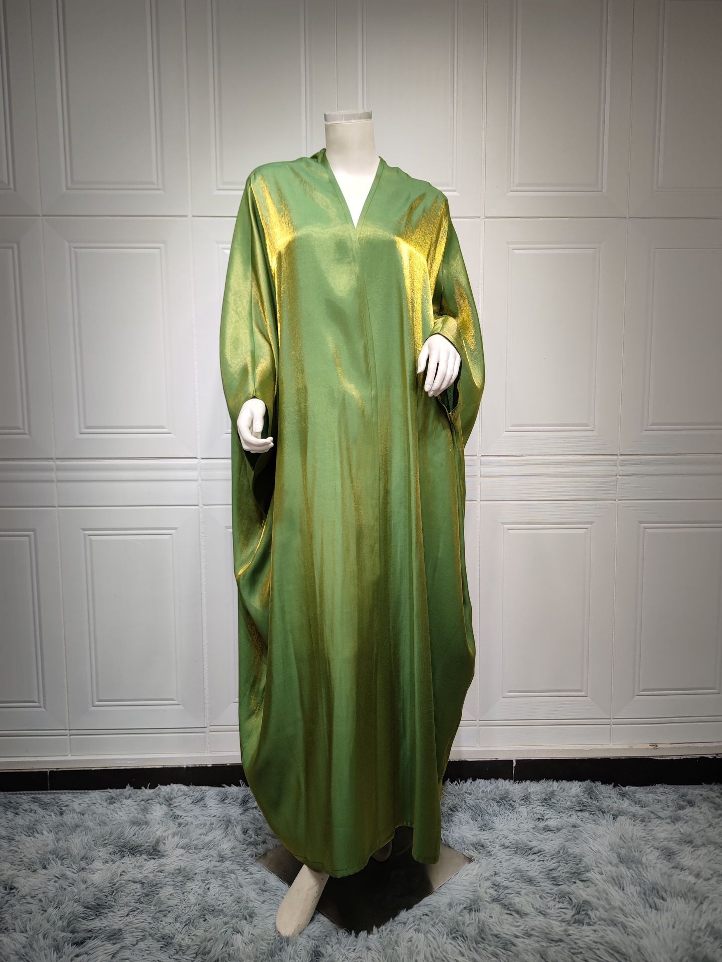 Women's Bright Silk Satin Solid Batwing Sleeve Robe