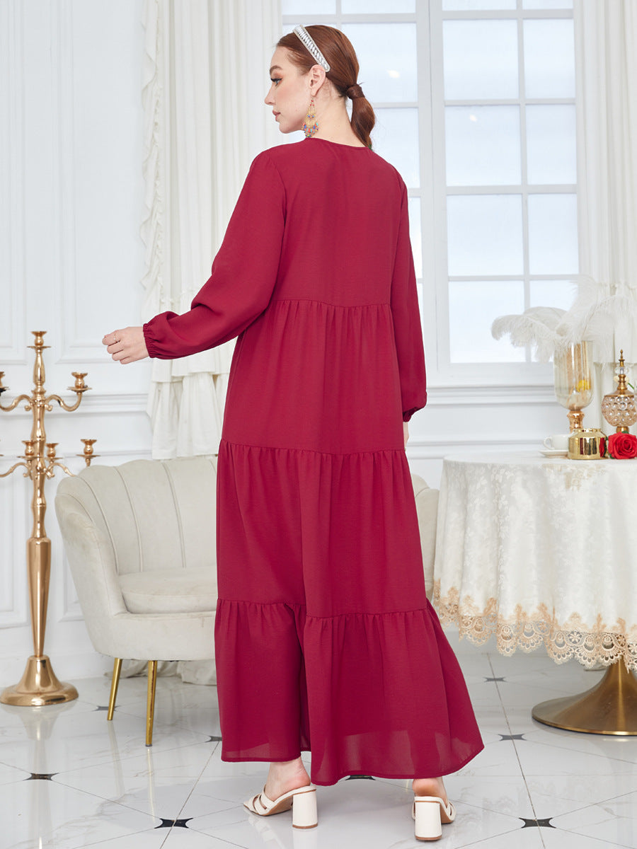 Solid color casual patchwork dress