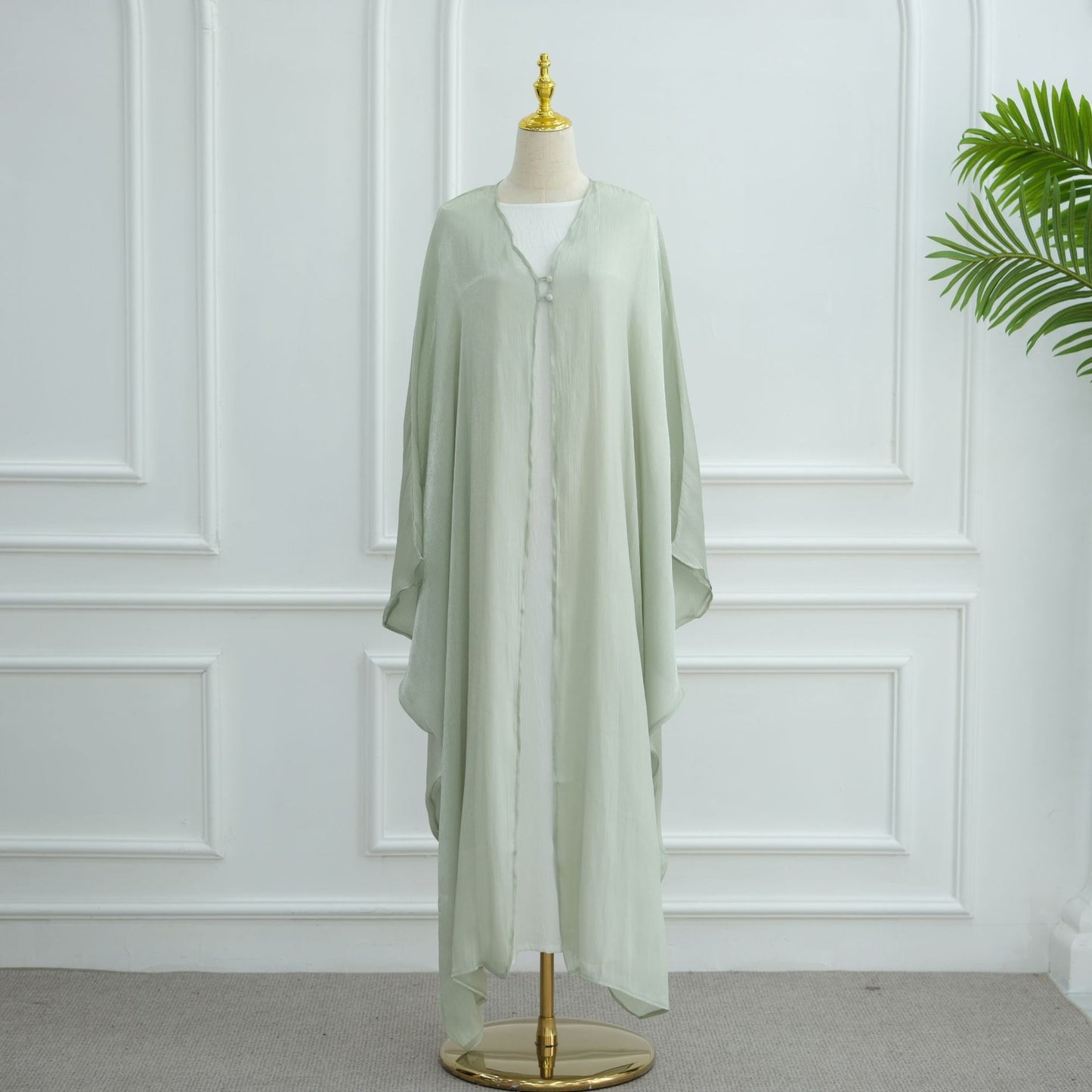 Modest Solid Color Crepe Elegant Cardigan Robe