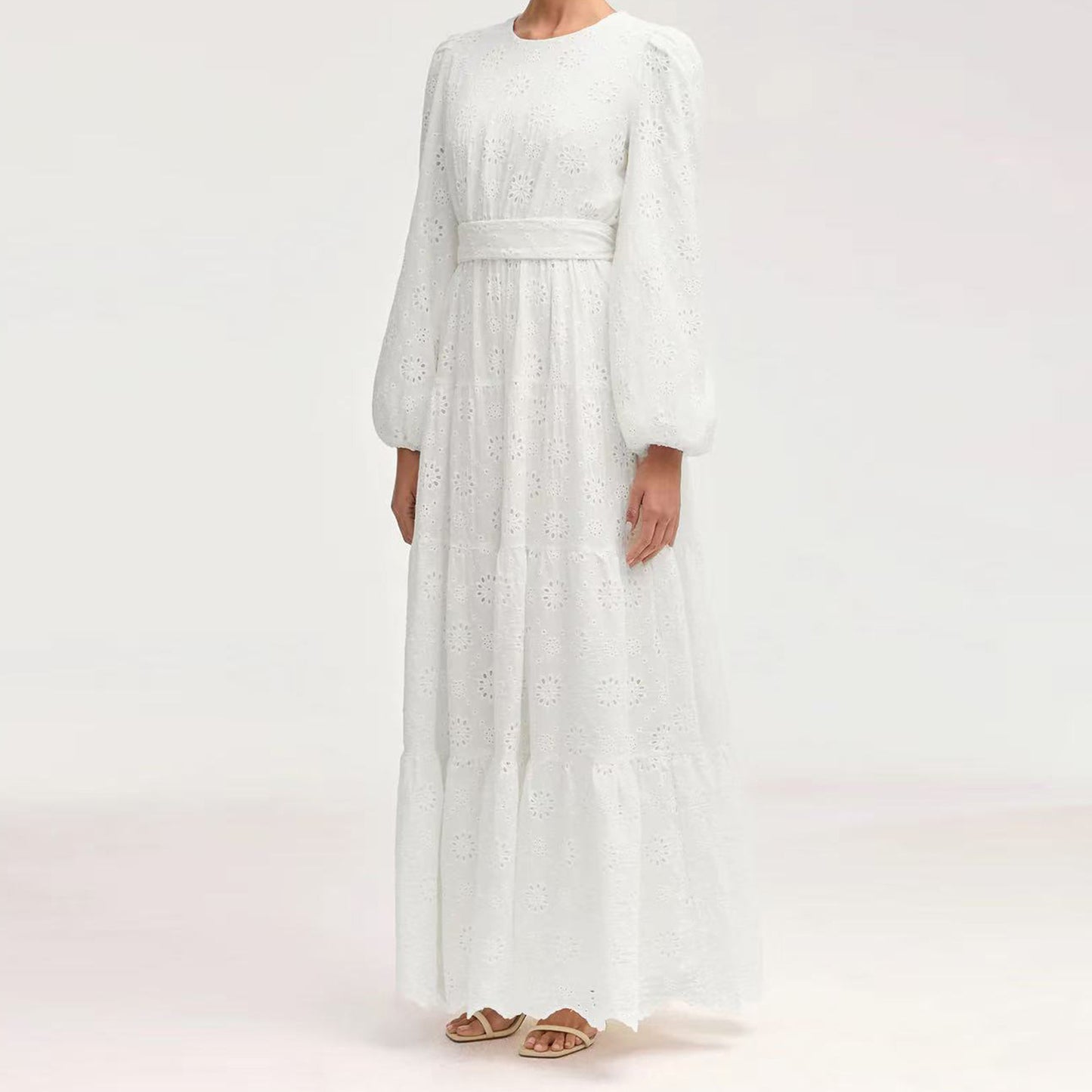 Muslim Women's Solid Color Floral Embroidered Dress