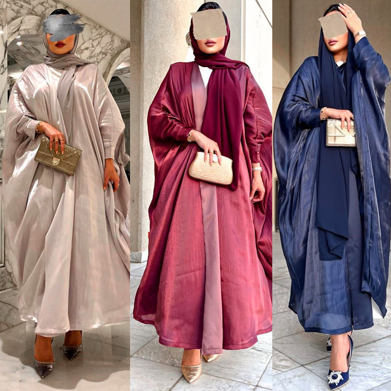 Women's Bright Satin Bat Sleeve Robe