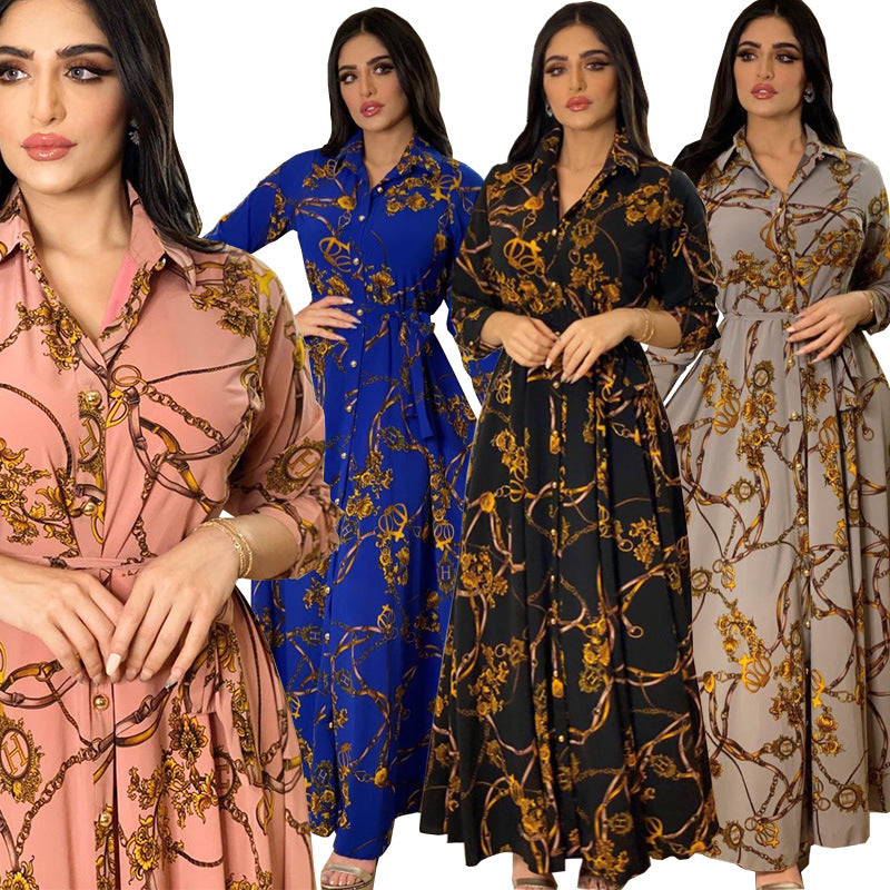 Women's Swing Print Lace-up Dress