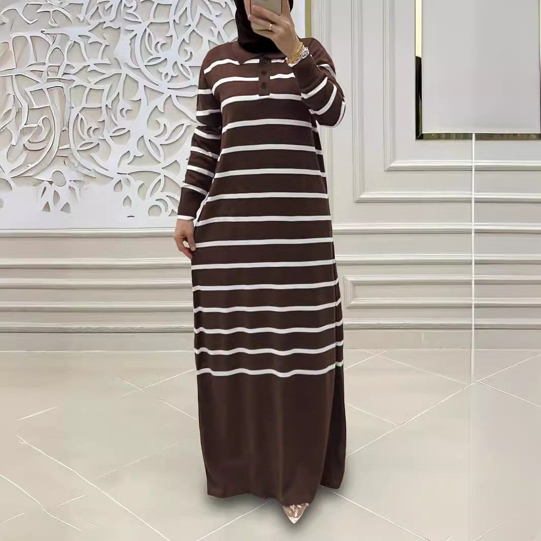 Women's Muslim Knitted Striped Maxi Dress