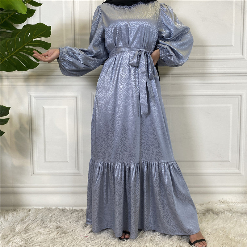 Modest Gold Jacquard Abaya Maxi Dress for Muslim Women