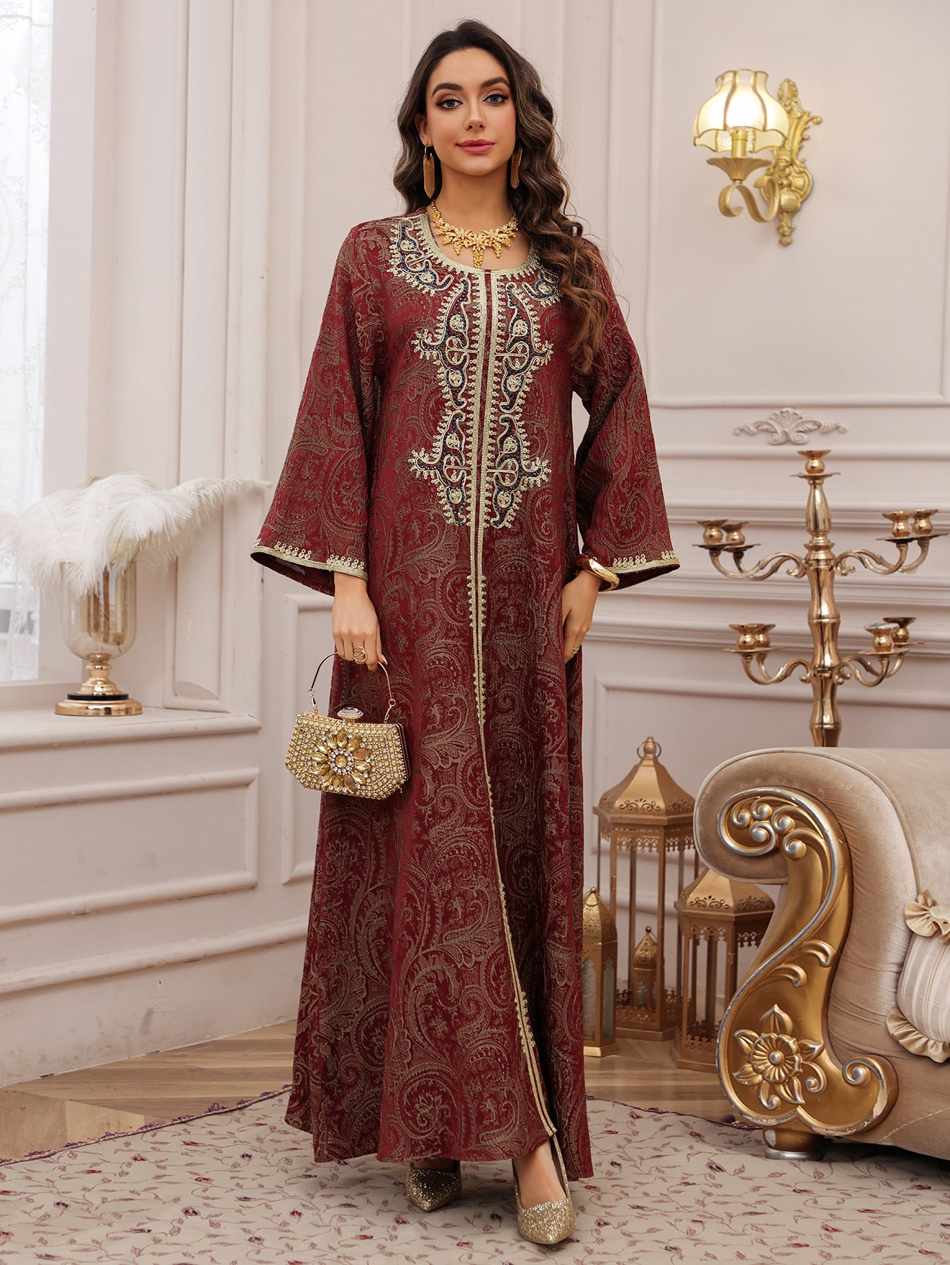 Women's Jacquard Embroidered Evening Dress