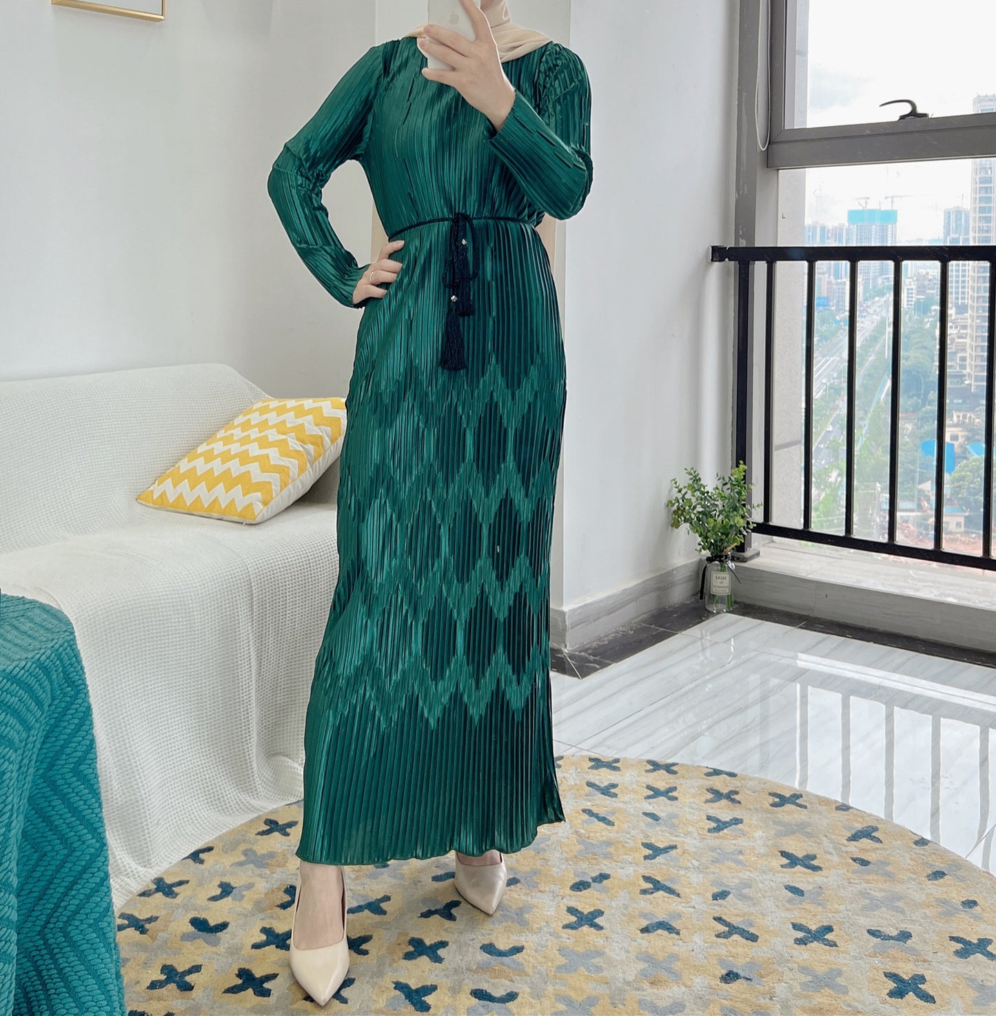 Women's Plain Pleated Casual Dress