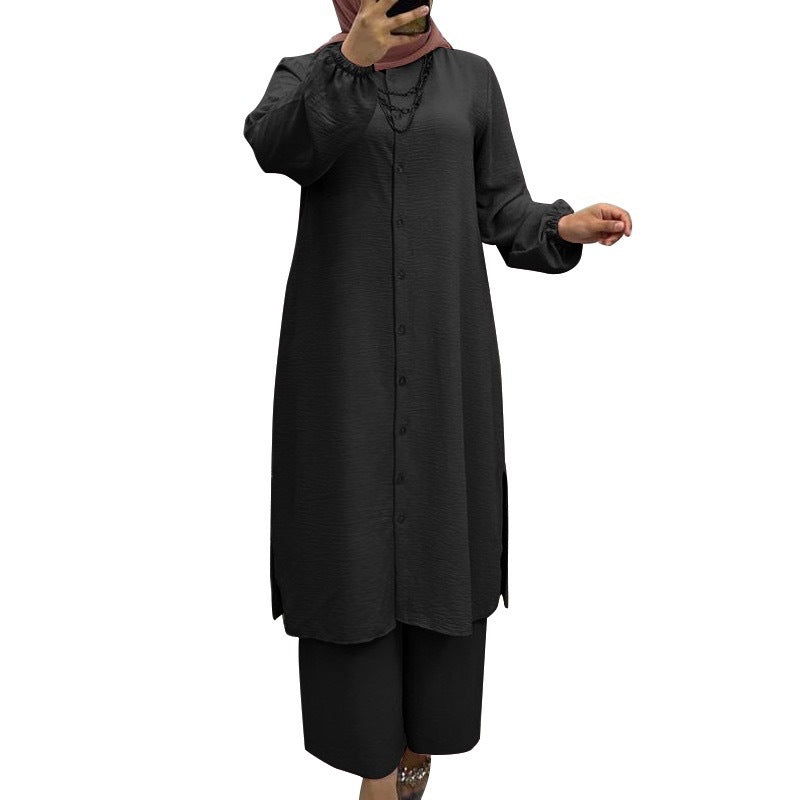 Women's Solid Color Button Pant Sets