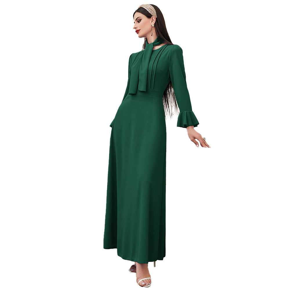 Crewneck High-rise Ruffled Long-sleeved Dress