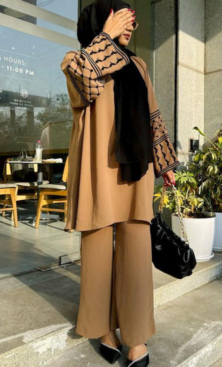 Embroidered Top and Wide-leg Trousers Two-piece Set