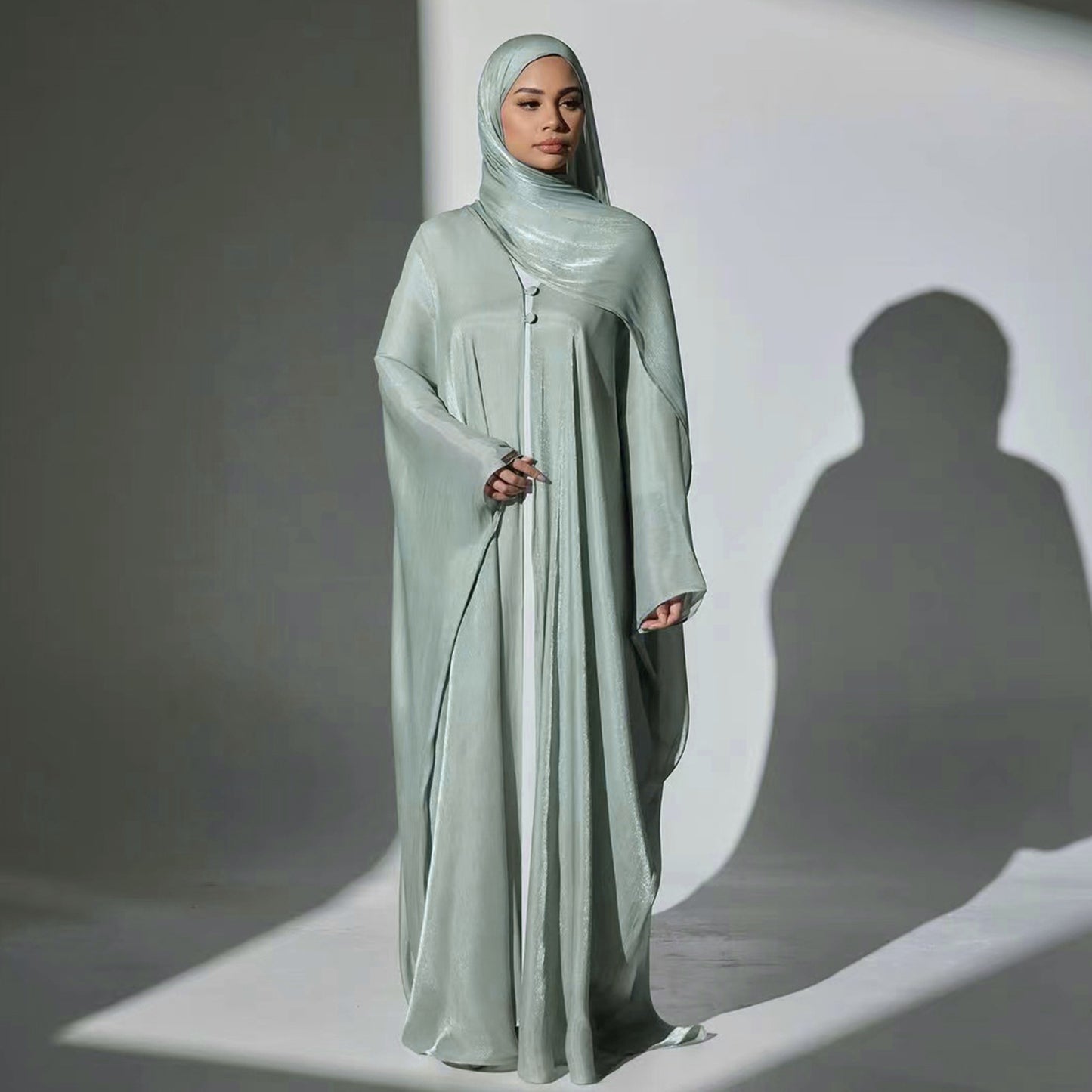 Modest Solid Color Crepe Elegant Cardigan Robe