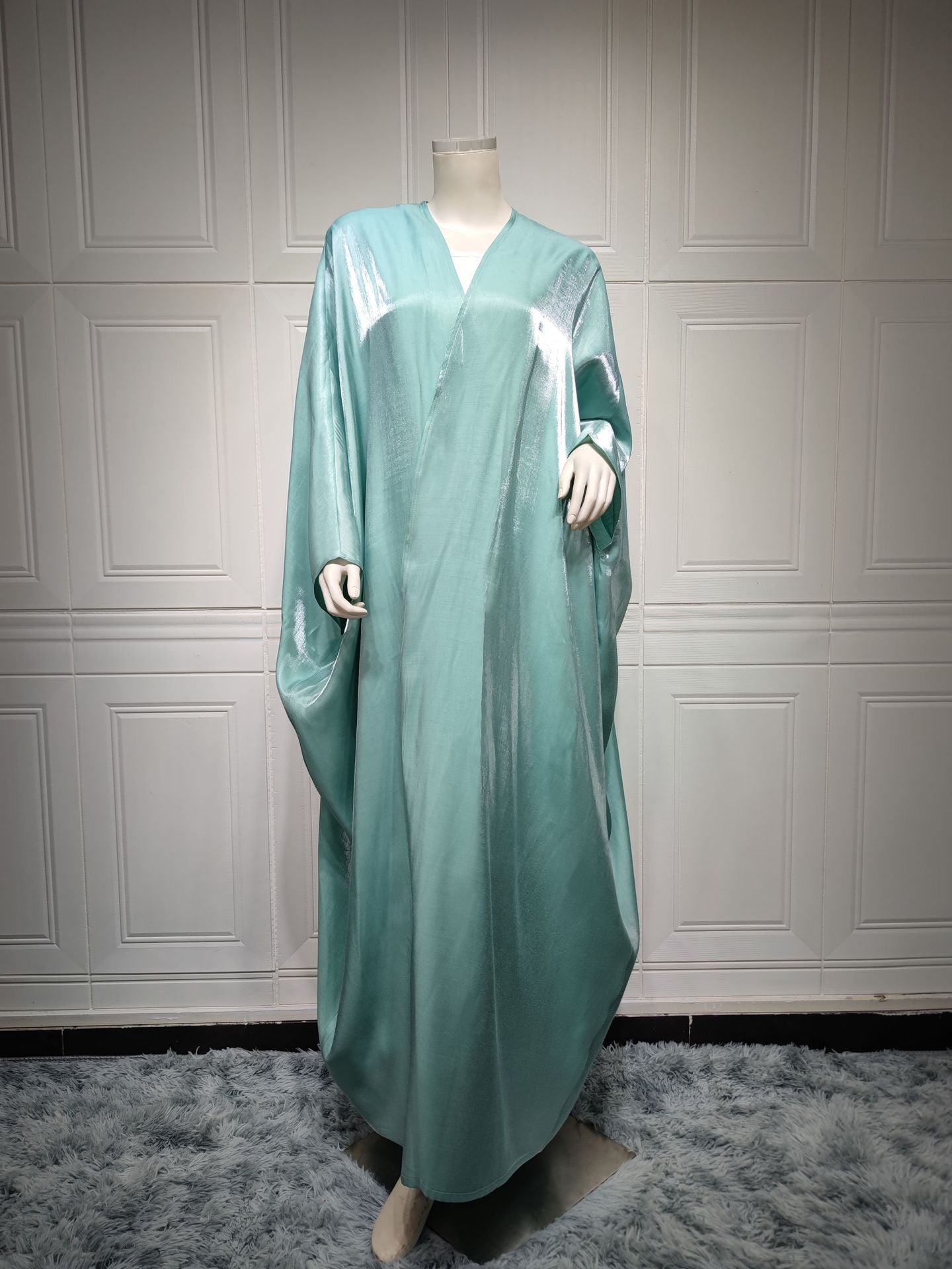 Women's Bright Silk Satin Solid Batwing Sleeve Robe