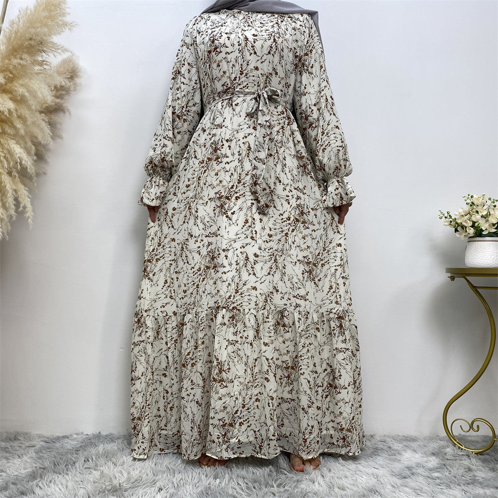 Printed Flared Sleeve Chiffon Dress