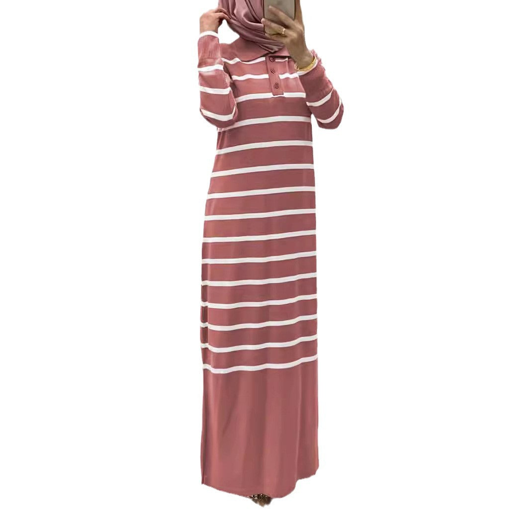 Women's Muslim Knitted Striped Maxi Dress