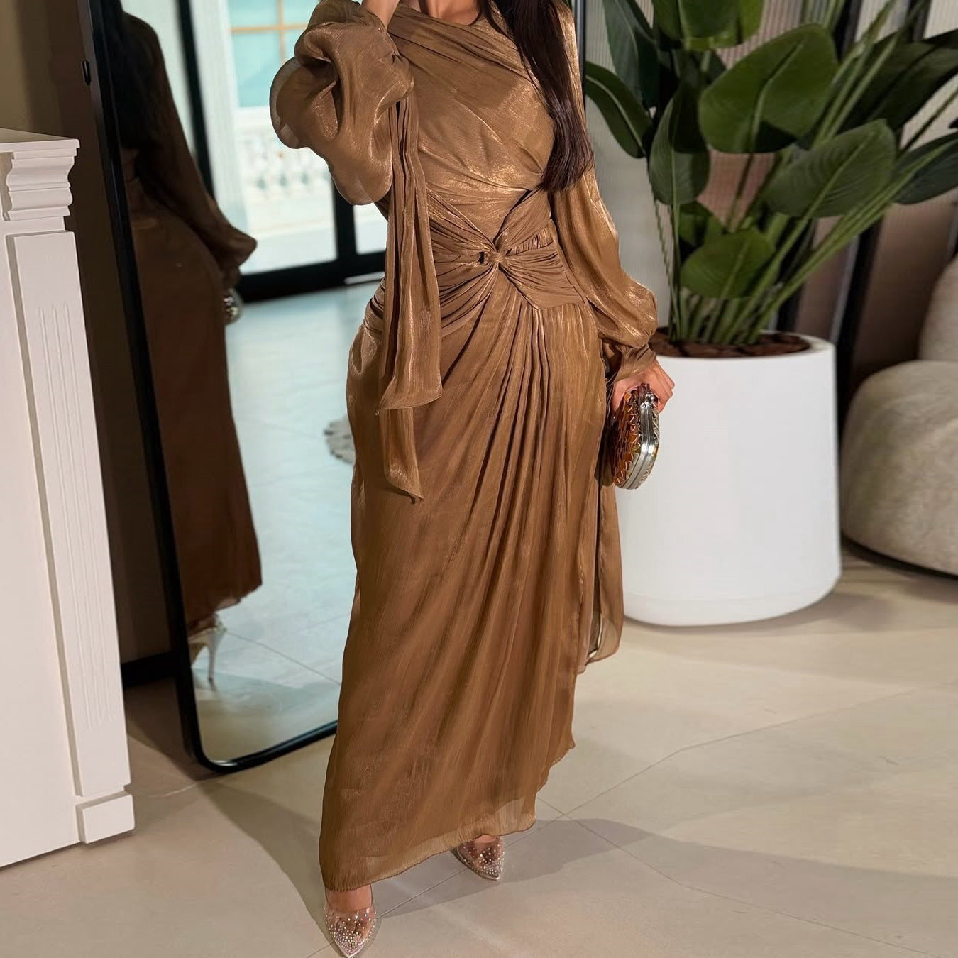 Women's Shiny Cinched Waist Dress