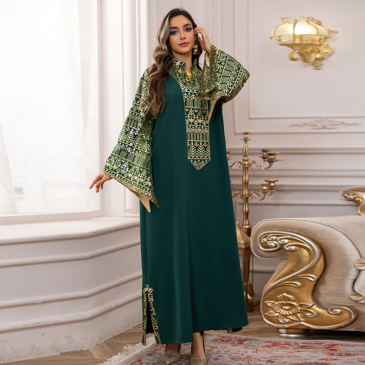 Women's Sequin Embroidered Large-sleeved Dress