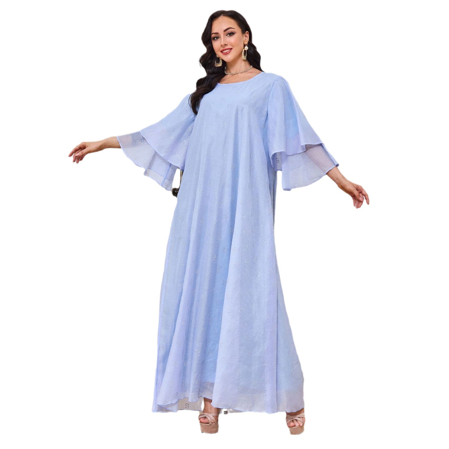 Rhinestone Double Layer Short Sleeve Loose Dress