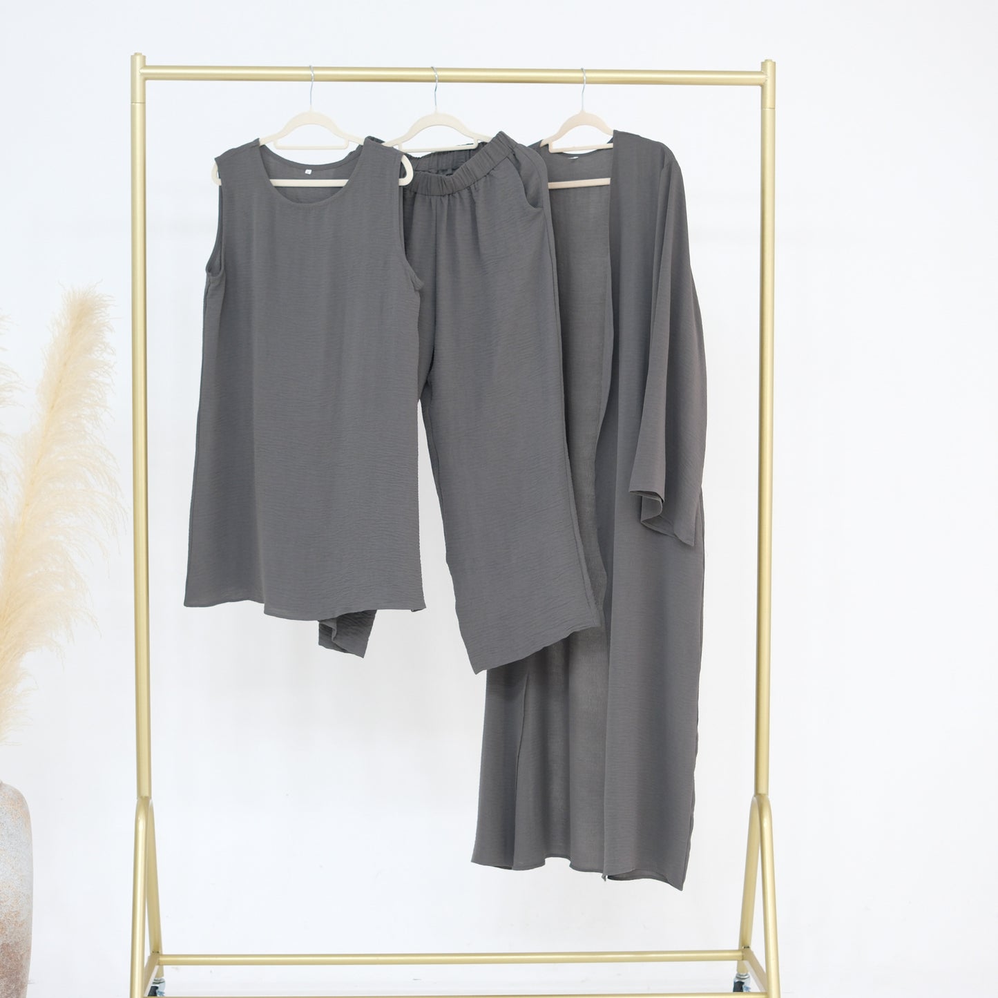 Women's Plain Three-piece Top And Pants Suit