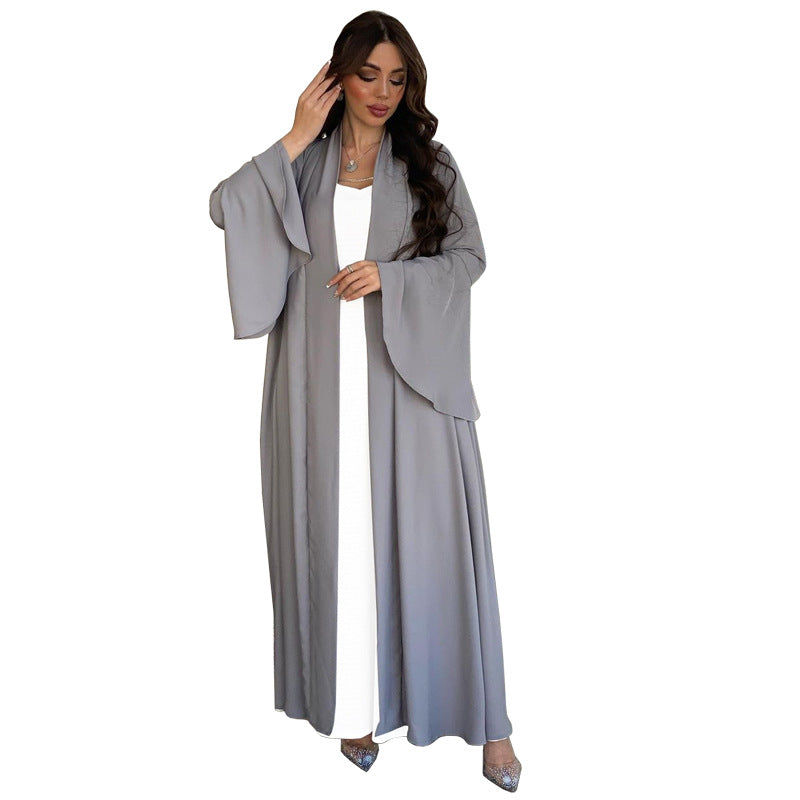 Women's Ruffle Sleeves Solid Color Open Abaya