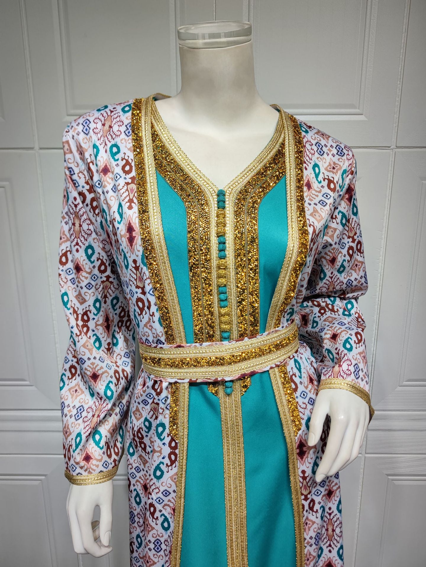 Women's Muslim Luxury Diamond Rhinestone Robe Two Piece Sets