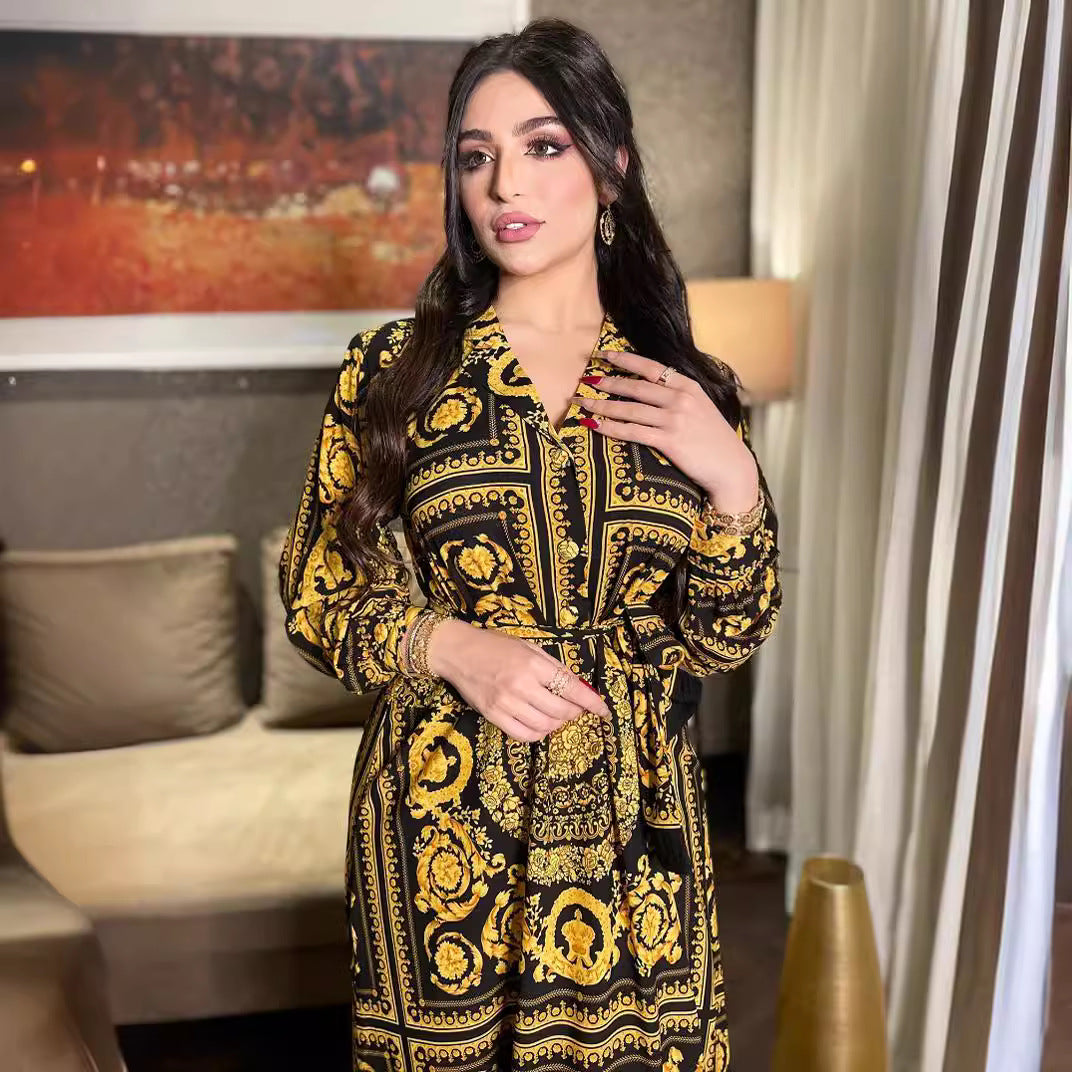 Fashionable Long-Sleeved Floral Print Dress