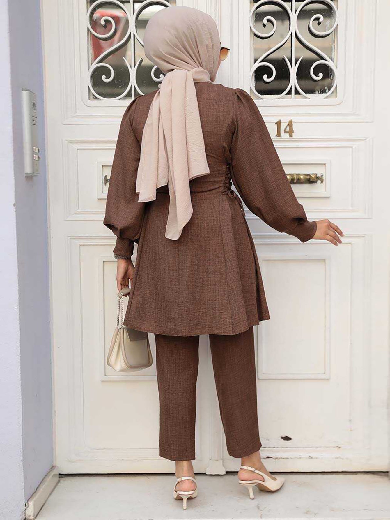 Women's Lace-up Balloon Sleeve Casual Suit