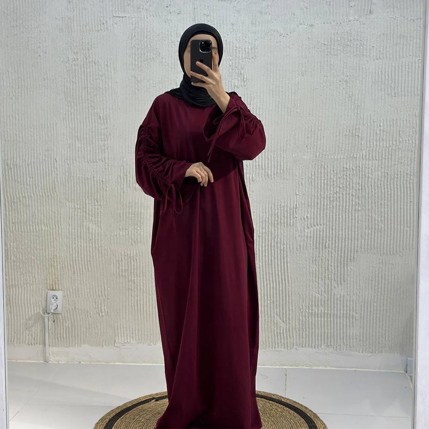 Cuff Drawstring Middle East Modest Maxi Robe Abaya