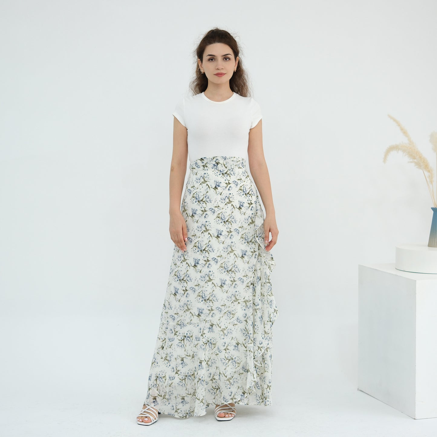 Floral Two Piece Set with Kimono Cardigan and Skirt