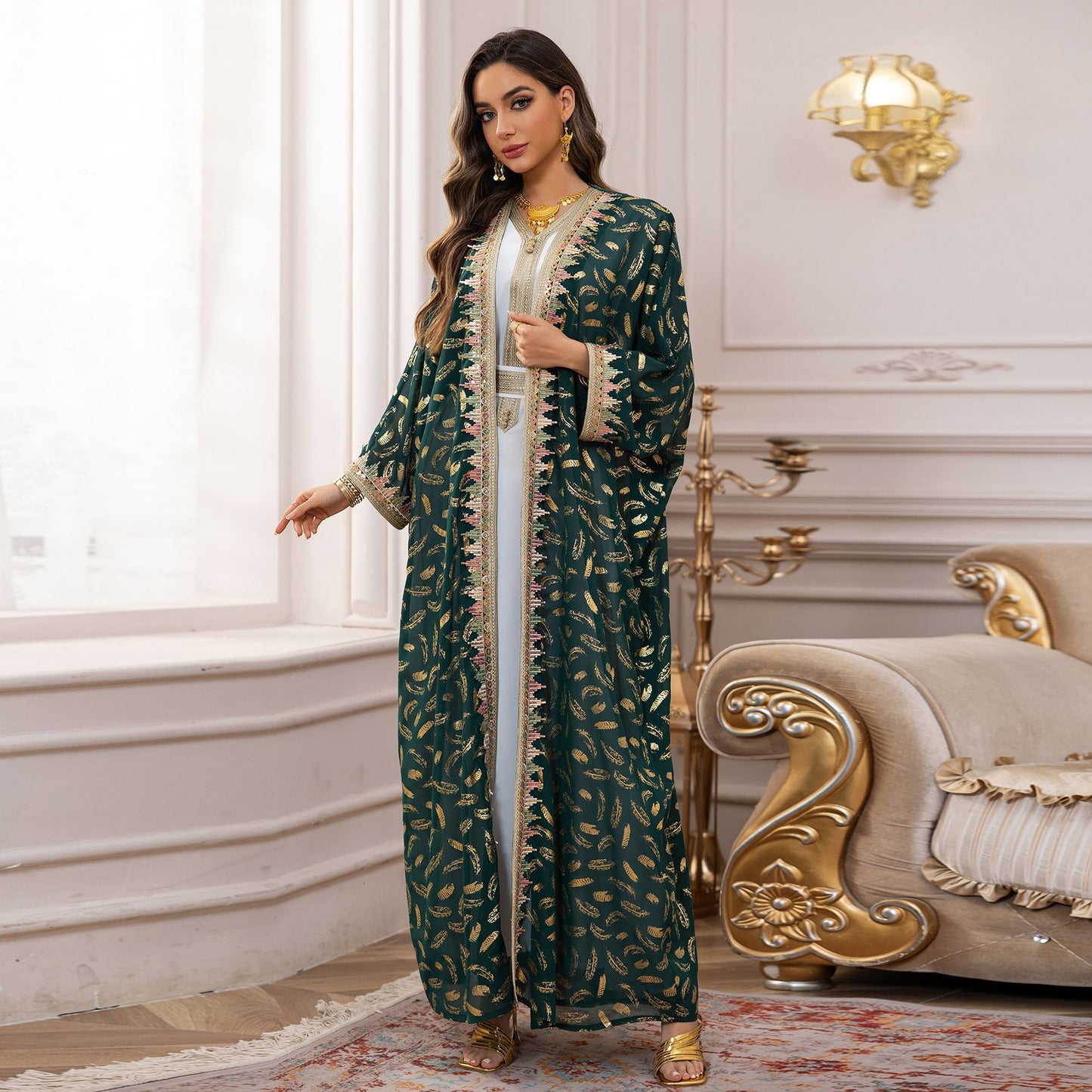 Women's Chiffon Plus-size Cardigan Long Skirt Three-piece Set