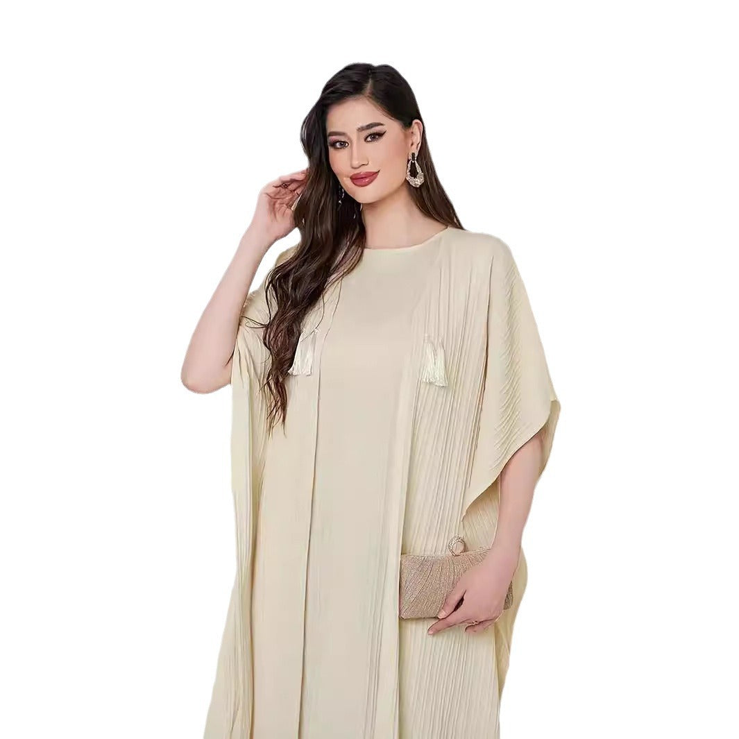 Muslim Plain Sleeveless Dress + Bat Sleeve Loose Robe Suit