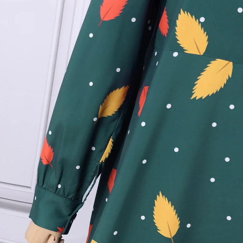 Women's Elegant Foliage Polka Dot Print Oversized Dress