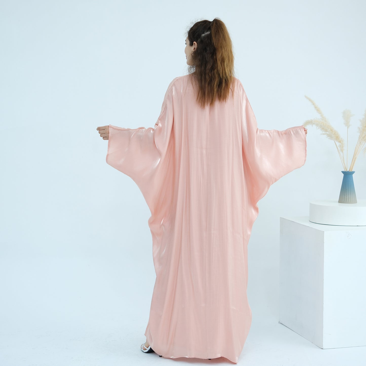 Elegant Solid Color Two Piece Abaya Set with Inner Dress