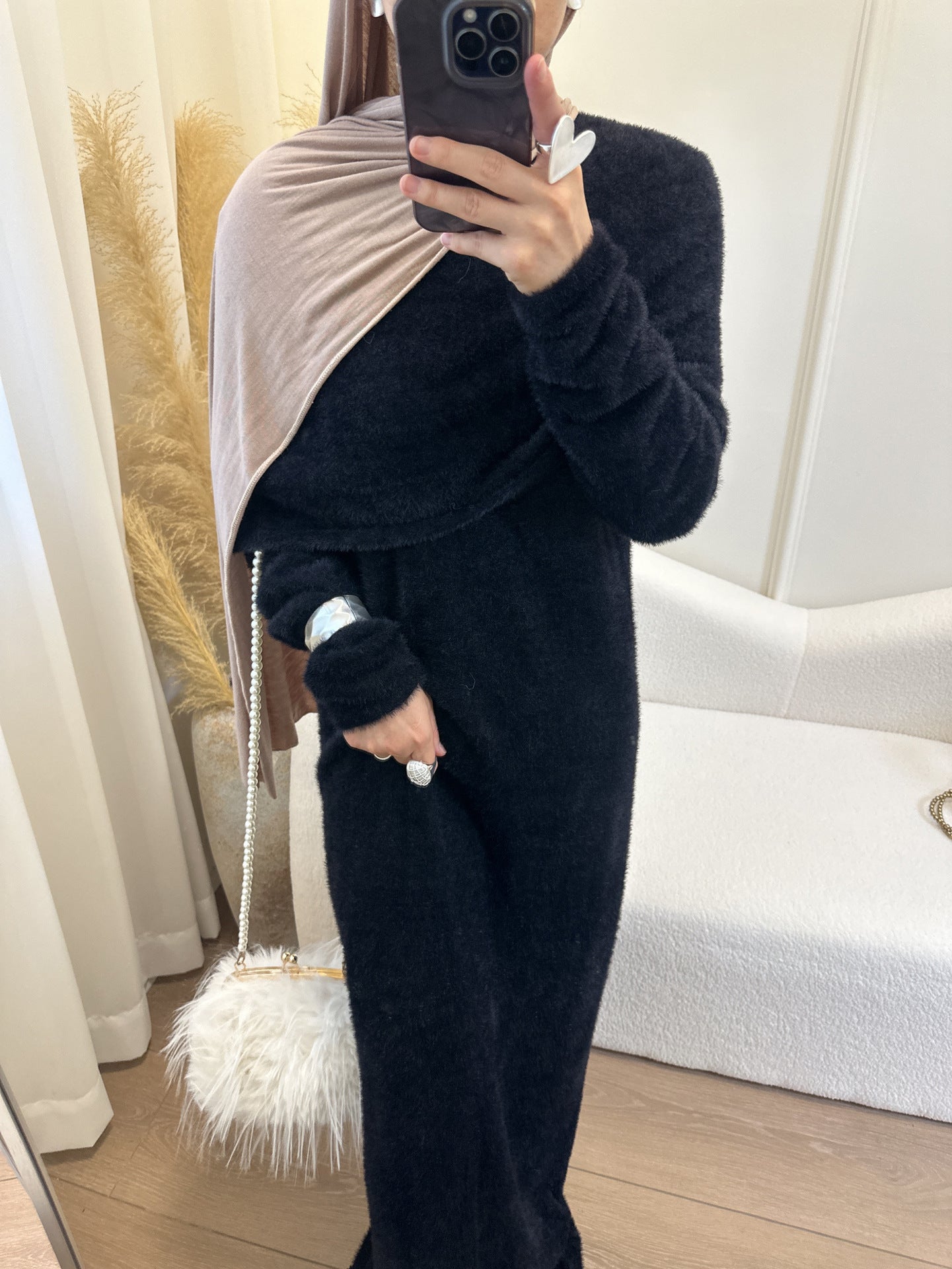 Cozy Knit Two Piece Sweater Dress with Shawl Elegant Winter Set