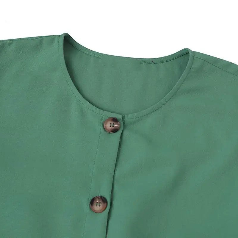 Button-Front Pocket Muslim Midi Day Dress