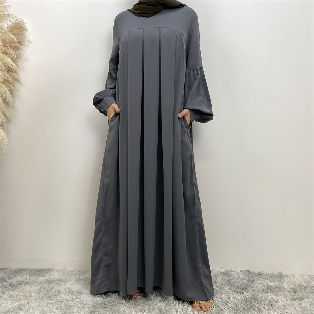 Women's Crewneck Solid Pleated Dress