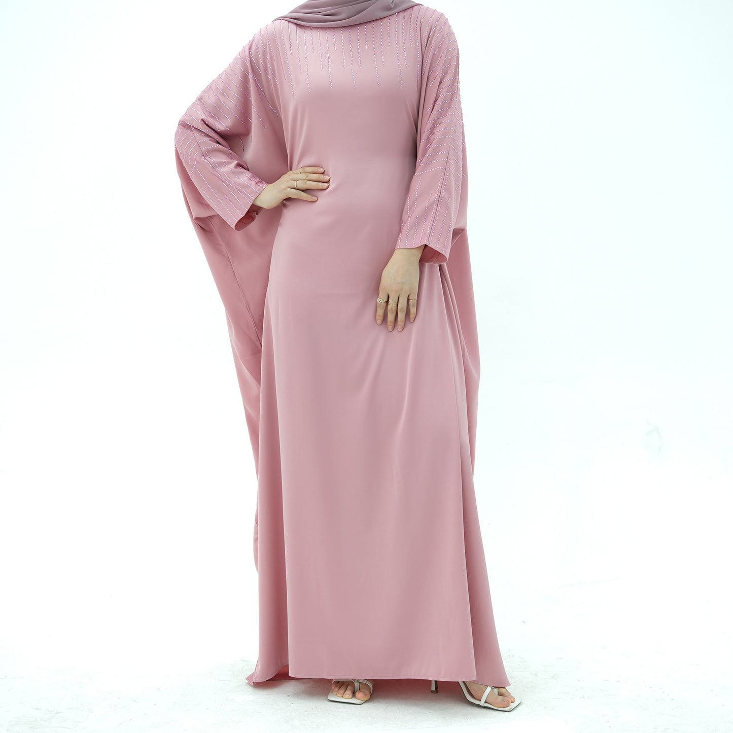 Luxury Rhinestone Maxi Dress with Belt Elegant Dubai Modest Fashion