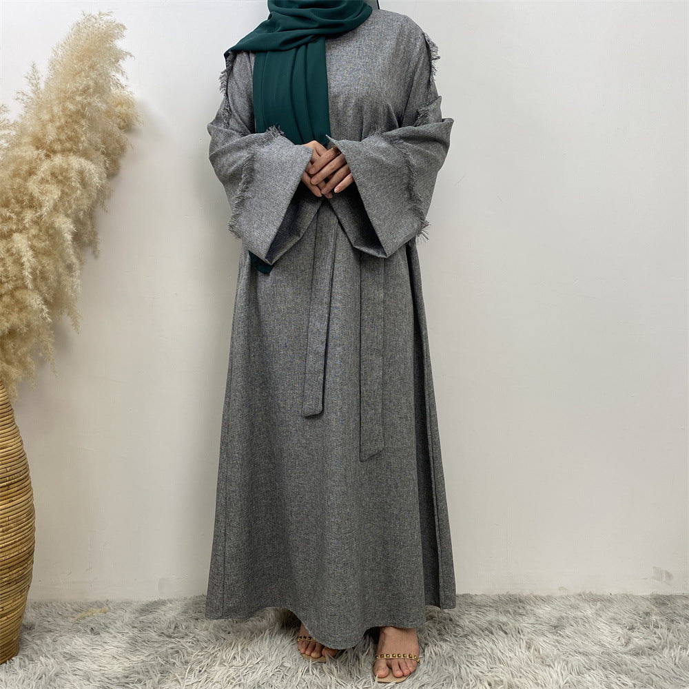 Fringe Sleeve Muslim Flare-Hem Maxi Dress