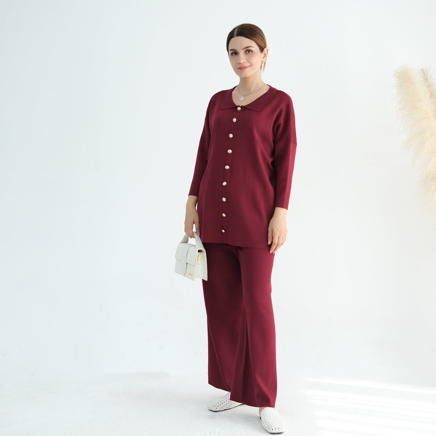 Thickened Knitted Sweater Wide-Leg Pants Trousers Two-Piece Set