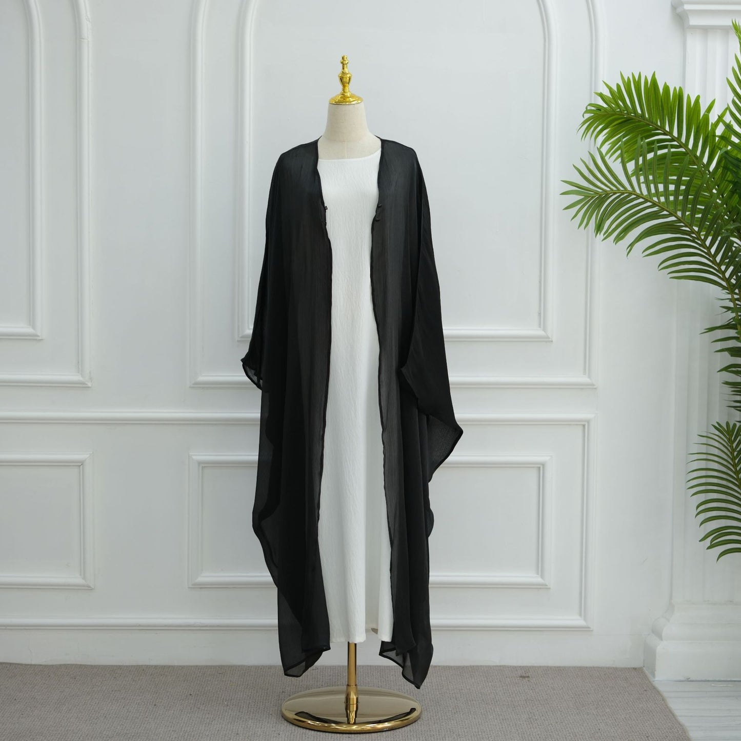 Modest Solid Color Crepe Elegant Cardigan Robe