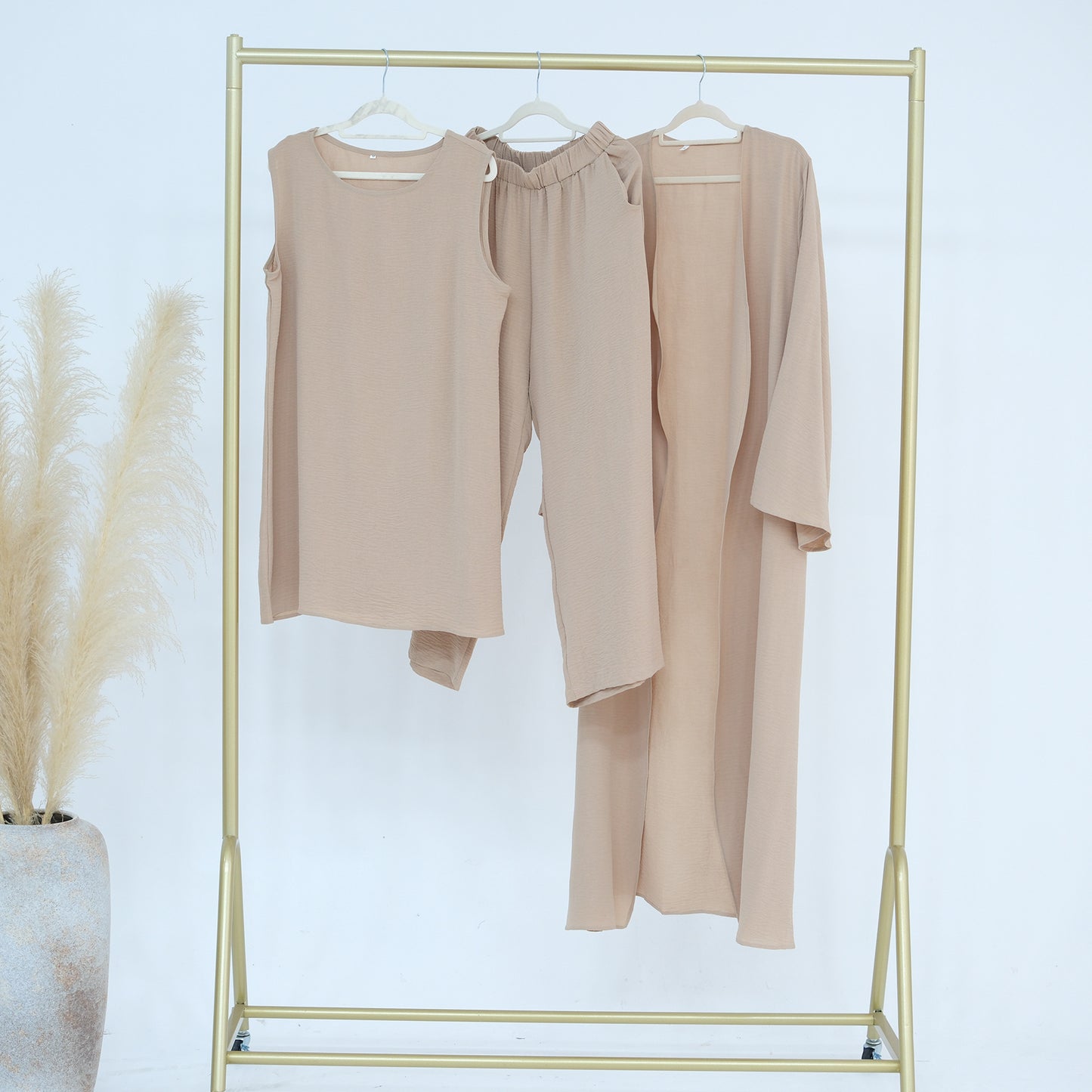 Women's Plain Three-piece Top And Pants Suit