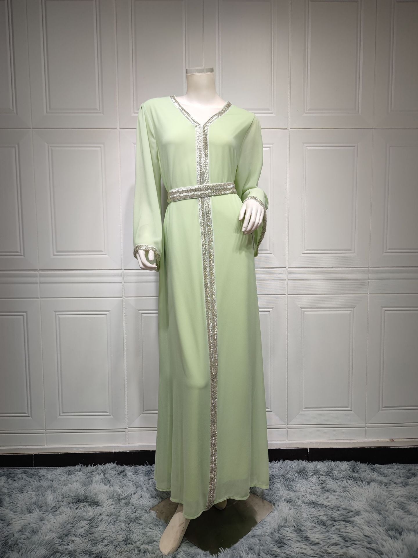 Women's Chiffon Beaded Belt Dress