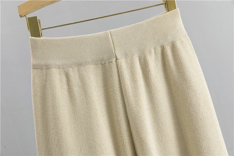 Women's Wide-Leg Pants Knitted Cardigan Two-Piece Set