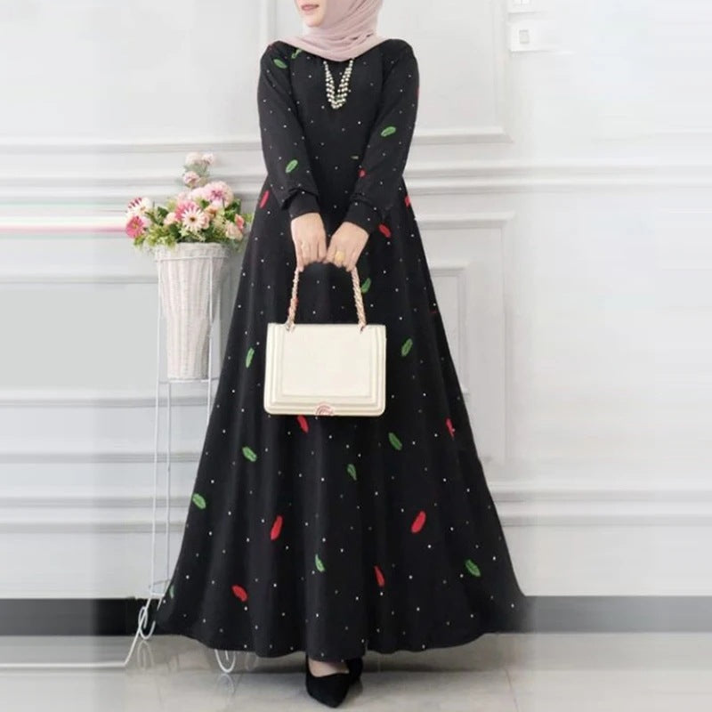 Women's Elegant Foliage Polka Dot Print Oversized Dress