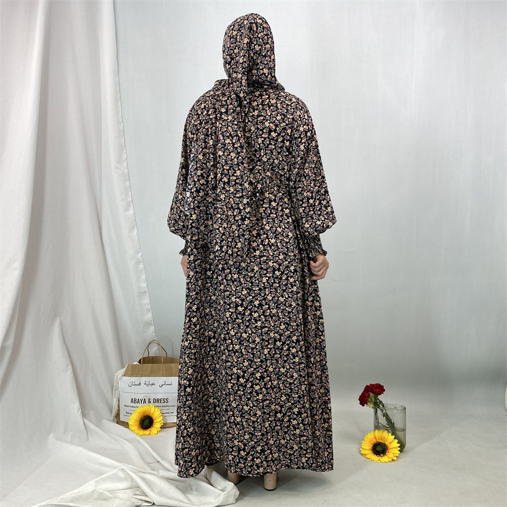 Women's Muslim Floral Dress with Headscarf