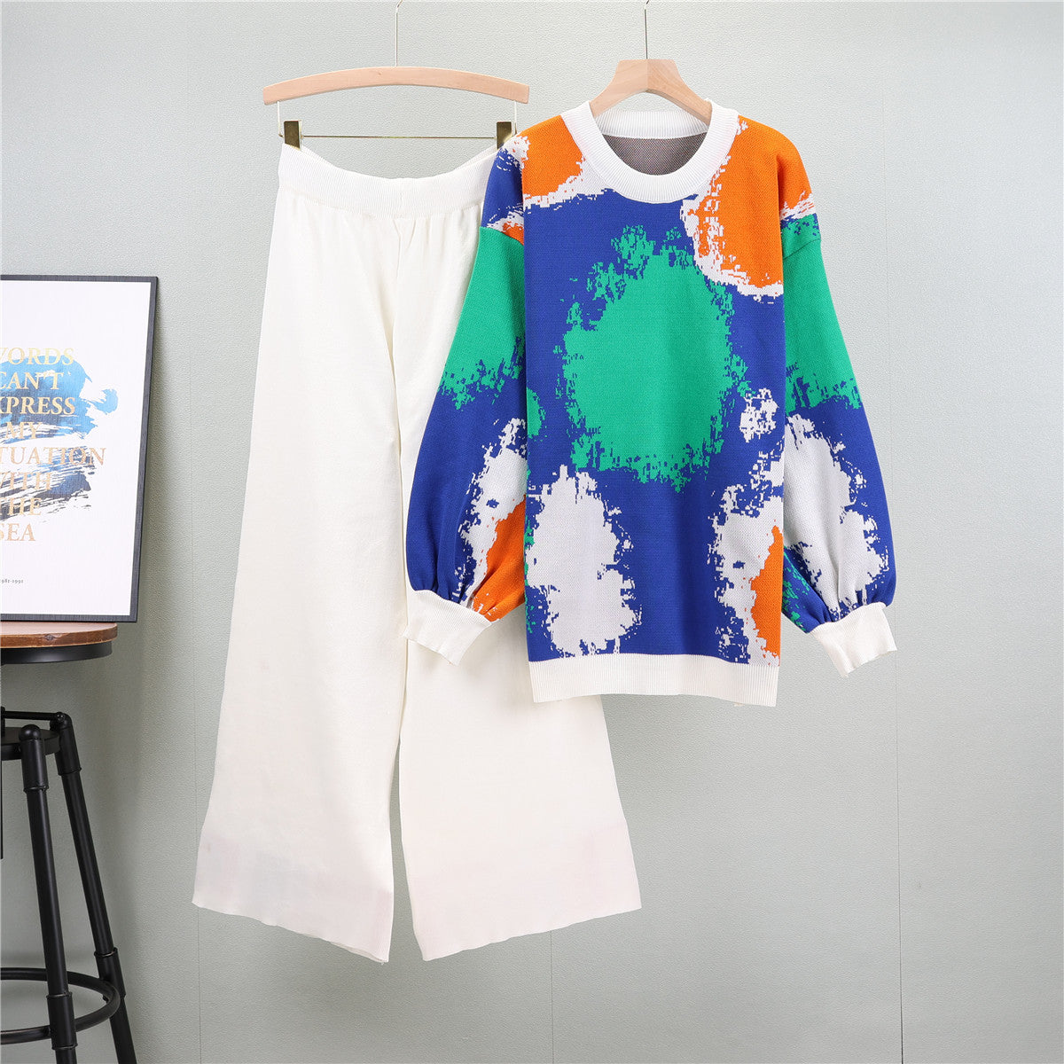 Women's Long-Sleeved Sweater Wide-Leg Pants Two Piece Sets
