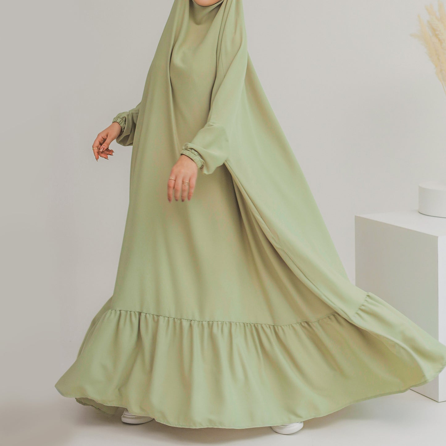 Women's Solid Color Robe Dress Jilbab Include Headscarf