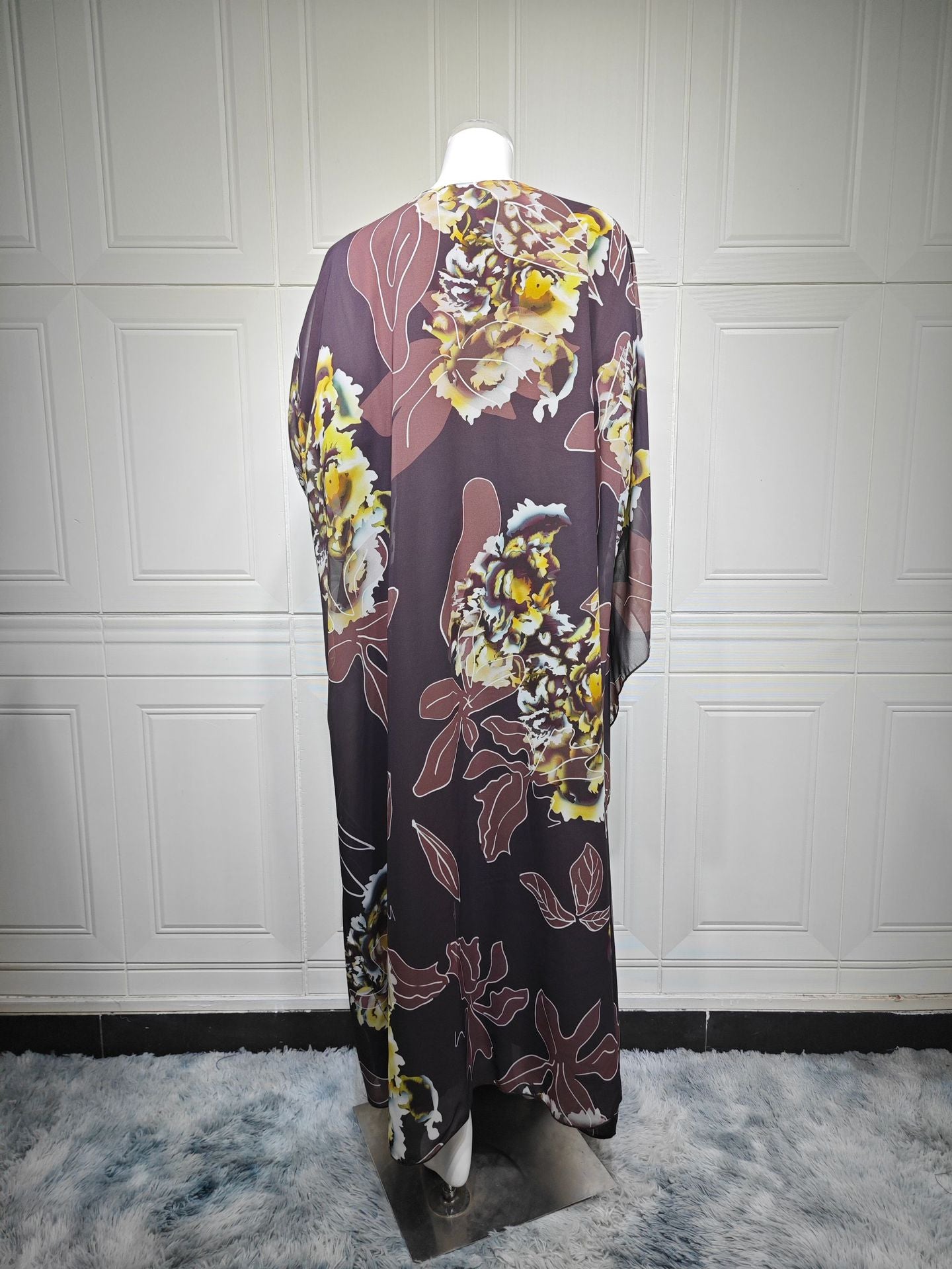 Printed Large-flowered Hot Diamond Chiffon Dress