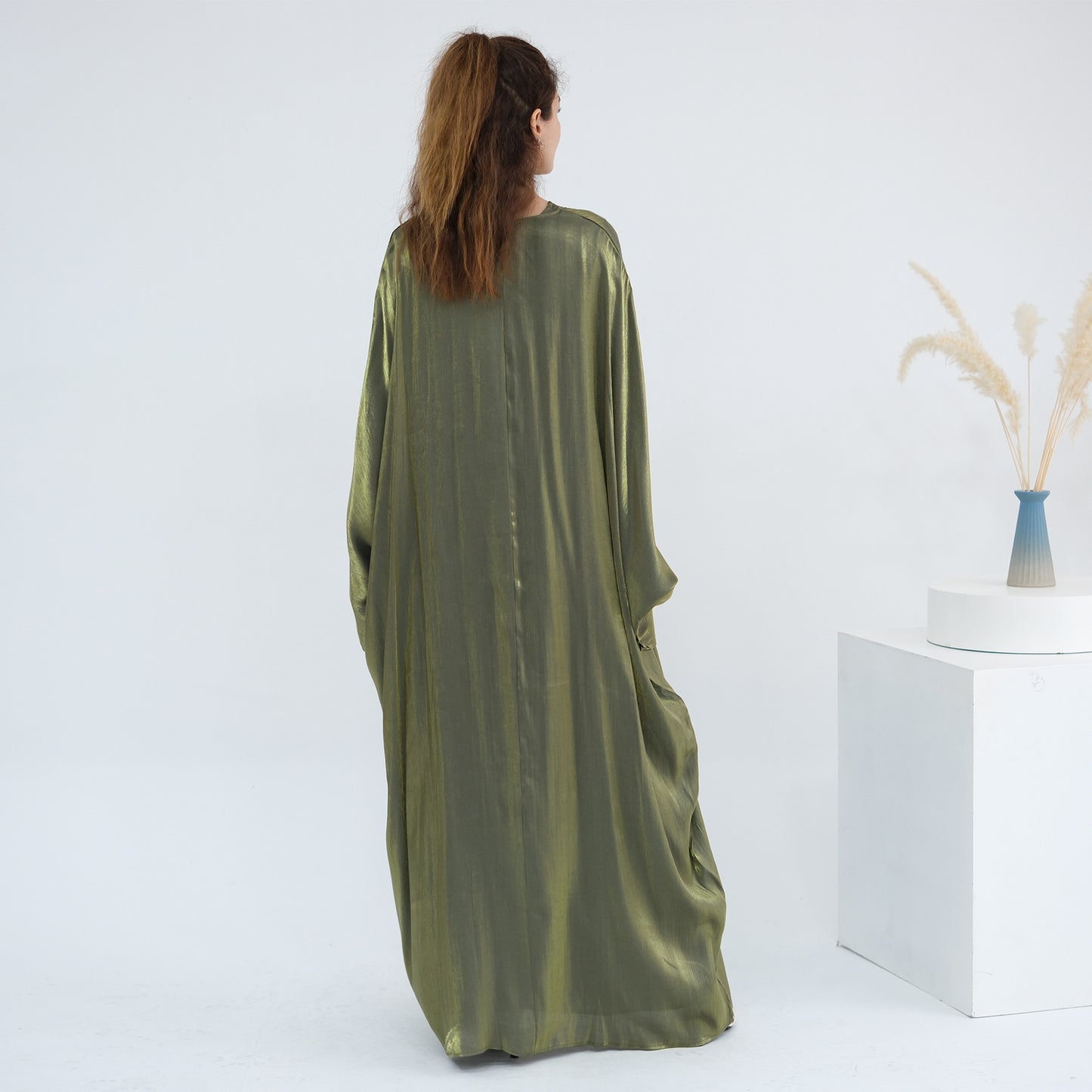 Elegant Solid Color Two Piece Abaya Set with Inner Dress